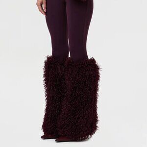 Faux Fur Plush Leg Warmers in Plum Color - One Size